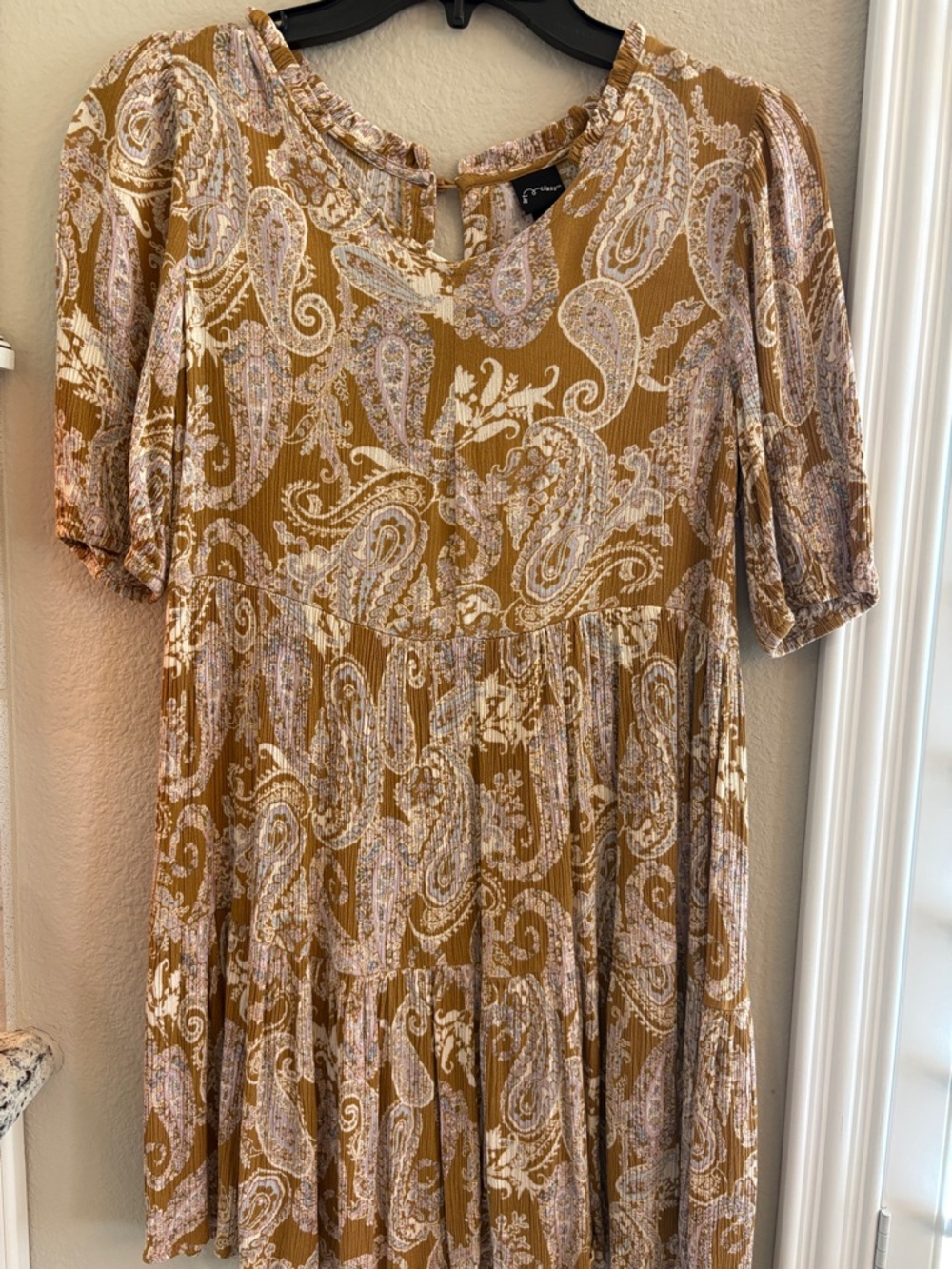 art class Mustard Paisley Tiered Mini Dress